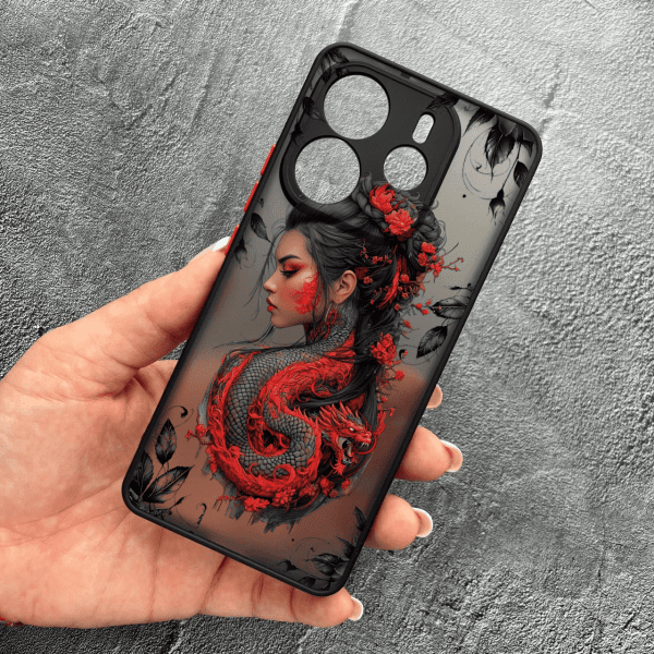 Чехол для Xiaomi Redmi Note 14 4G с защитой камеры девушка с драконом
