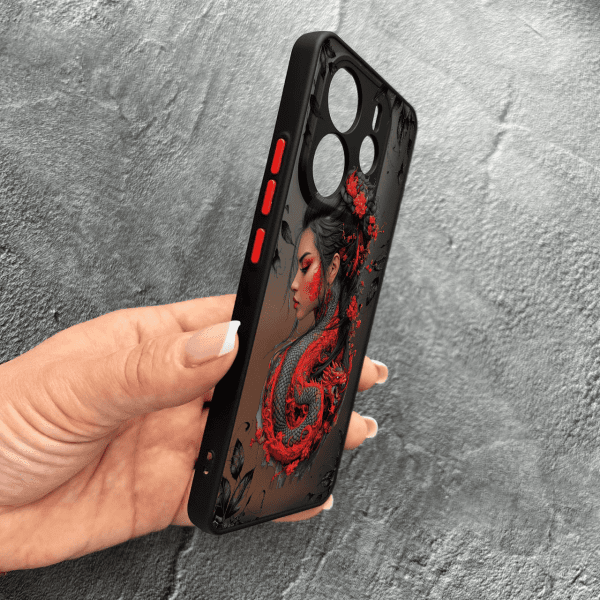Чехол для Xiaomi Redmi Note 14 4G с защитой камеры девушка с драконом