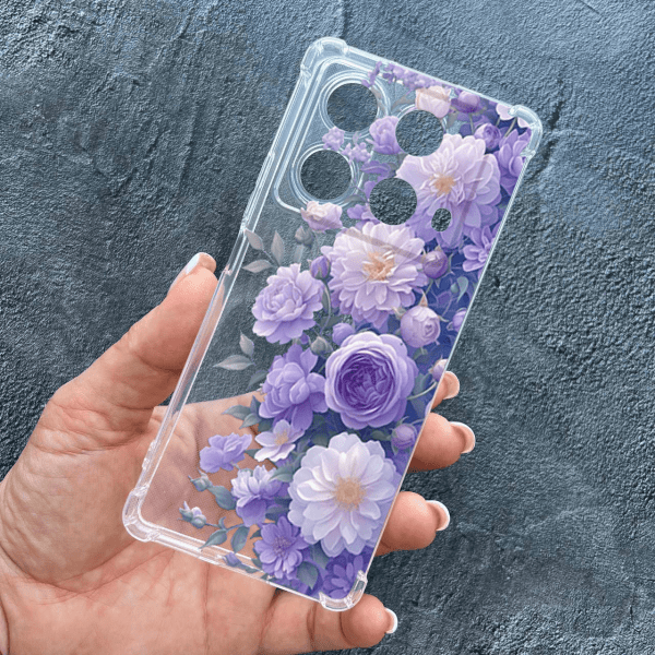Чехол для Infinix Note 40 4G с защитой камеры с цветами лавандовые пионы нежные противоударный прозрачный силиконовый чехол