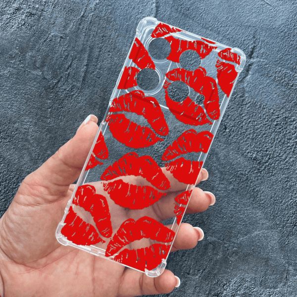 Чехол для Infinix Note 40 4G с защитой камеры с красными губами противоударный прозрачный силиконовый чехол