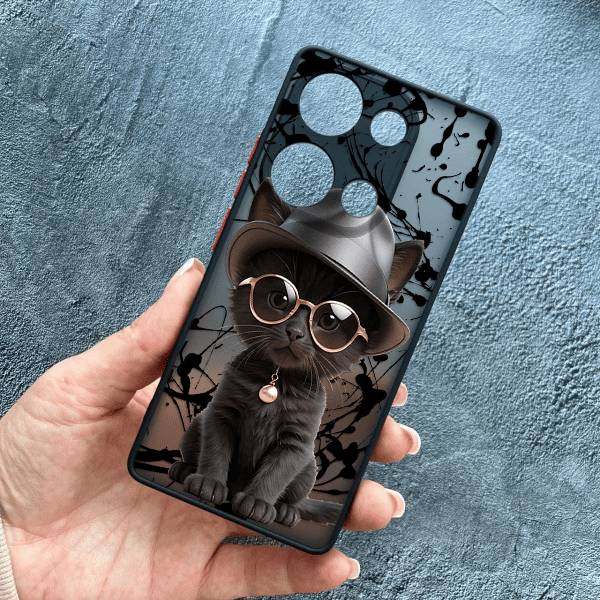 Чохол для Xiaomi Redmi Note 13 Pro 4G / Poco M6 Pro 4G / Xiaomi Redmi Note 14S з захистом камери з котиком в капелюсі