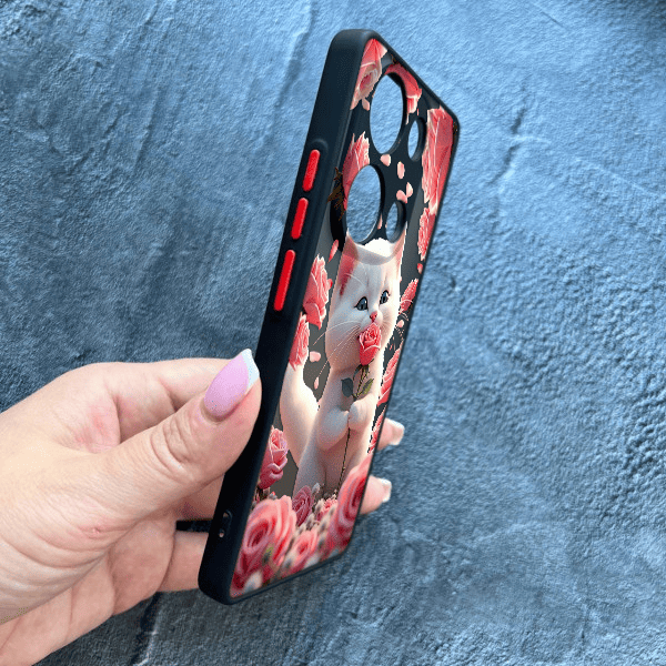 Чохол для Xiaomi Redmi Note 13 Pro 4G / Poco M6 Pro 4G / Xiaomi Redmi Note 14S з захистом камери з котиком в квітах трояндах