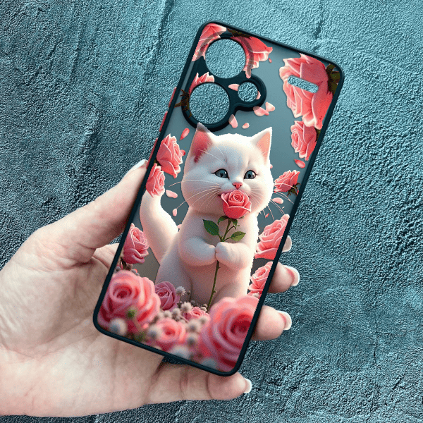 Чохол для Xiaomi Redmi Note 13 Pro Plus з захистом камери з котиком в квітах трояндах
