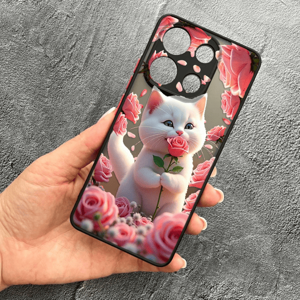 Чохол для Xiaomi Redmi Note 13 4G з захистом камери з котиком в квітах трояндах