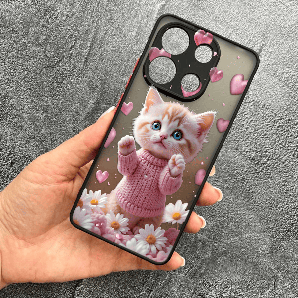 Чохол для Xiaomi Redmi Note 13 4G з захистом камери з котиком в квітах ромашки