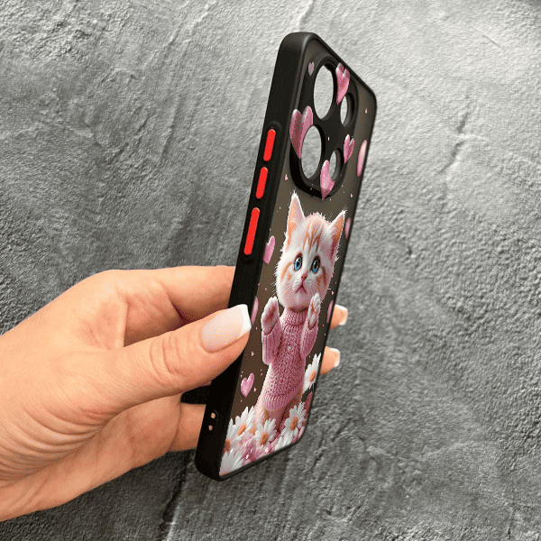 Чохол для Xiaomi Redmi Note 13 4G з захистом камери з котиком в квітах ромашки