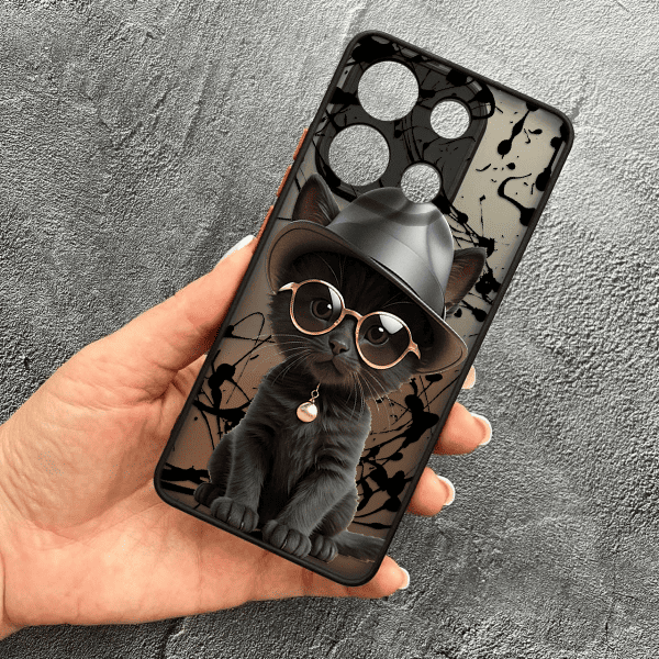 Чохол для Xiaomi Redmi Note 13 4G з захистом камери з котиком в капелюсі