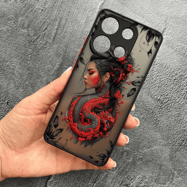 Чохол для Xiaomi Redmi Note 13 4G з захистом камери дівчина з драконом