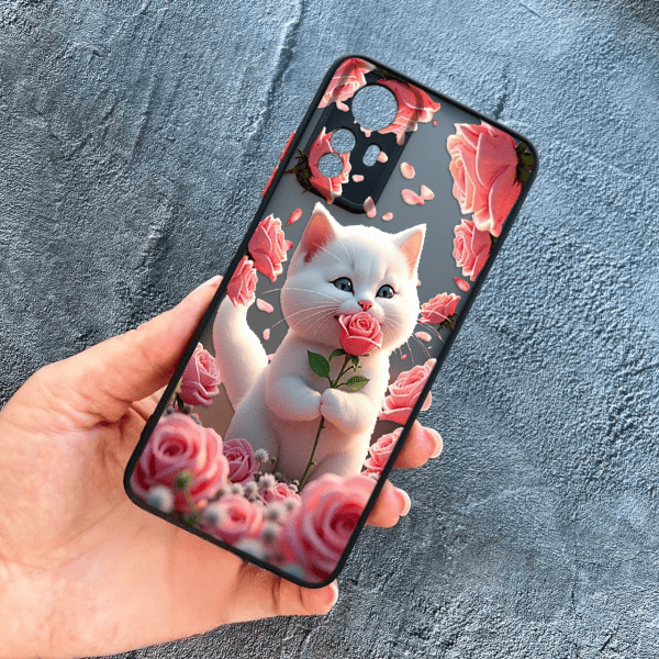 Чохол для Xiaomi Redmi Note 12S з захистом камери з котиком в квітах трояндах
