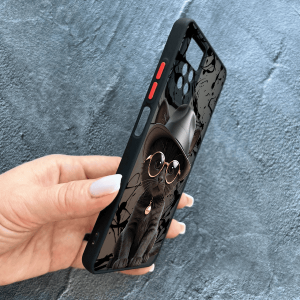 Чехол для Xiaomi Redmi Note 11 / Note 11s с защитой камеры с котом в шляпе