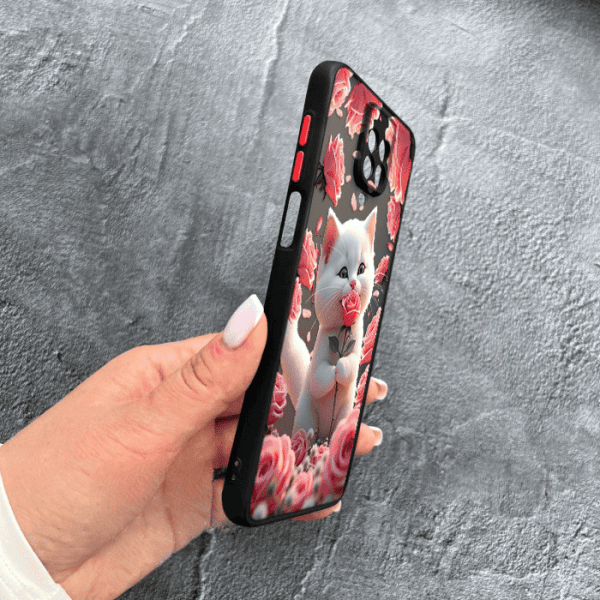 Чехол для Xiaomi Redmi Note 9s / Note 9 Pro / Note 9 Pro Max с защитой камеры с котом в цветах розах