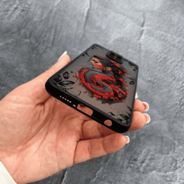 Чехол для Xiaomi Redmi Note 9s / Note 9 Pro / Note 9 Pro Max с защитой камеры девушка с драконом