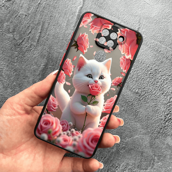 Чехол для Xiaomi Redmi Note 9 / Redmi 10X с защитой камеры с котом в цветах розах