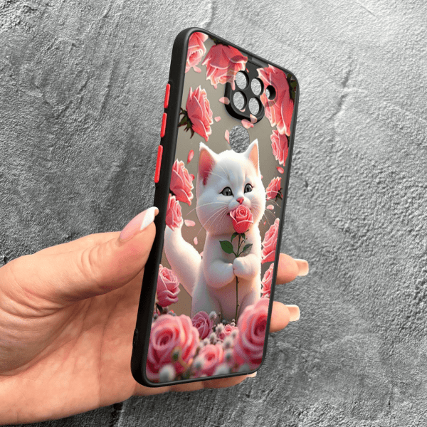 Чехол для Xiaomi Redmi Note 9 / Redmi 10X с защитой камеры с котом в цветах розах