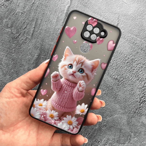 Чехол для Xiaomi Redmi Note 9 / Redmi 10X с защитой камеры с котом в цветах ромашки