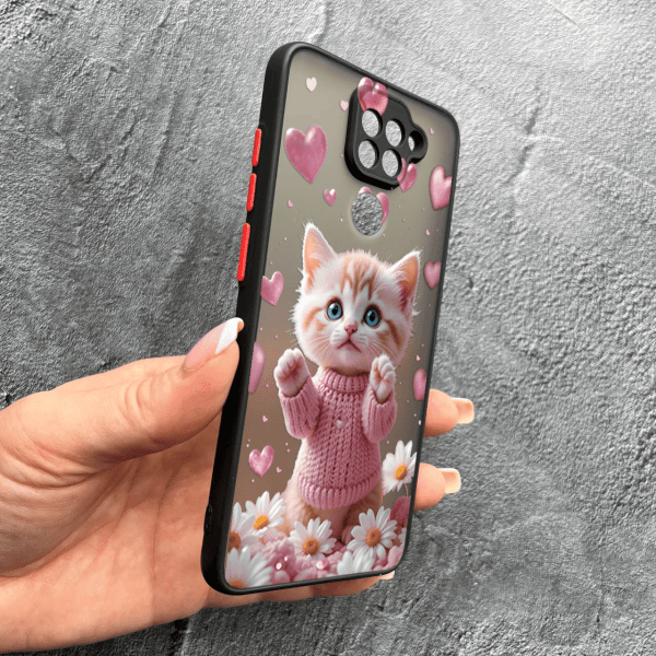 Чехол для Xiaomi Redmi Note 9 / Redmi 10X с защитой камеры с котом в цветах ромашки