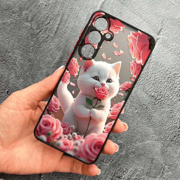 Чохол для Samsung Galaxy S21 з захистом камери з котиком в квітах трояндах