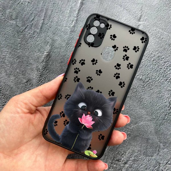 Чехол для Samsung Galaxy M30s / M21 с защитой камеры детский с котом и цветком