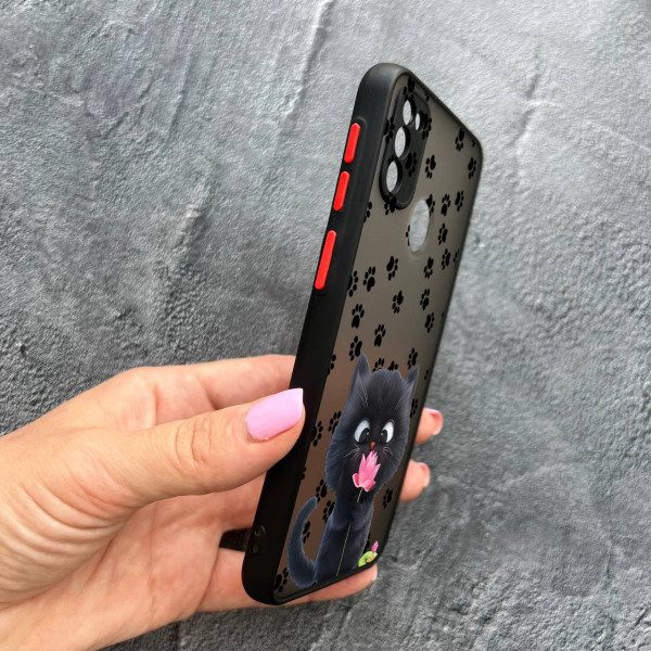 Чехол для Samsung Galaxy M30s / M21 с защитой камеры детский с котом и цветком