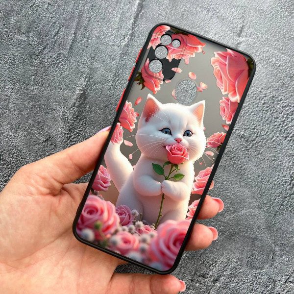 Чохол для Samsung Galaxy M30s / M21 з захистом камери з котиком в квітах трояндах
