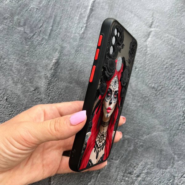 Чехол для Samsung Galaxy M30s / M21 с защитой камеры девушка Санта-Муэрте в розах