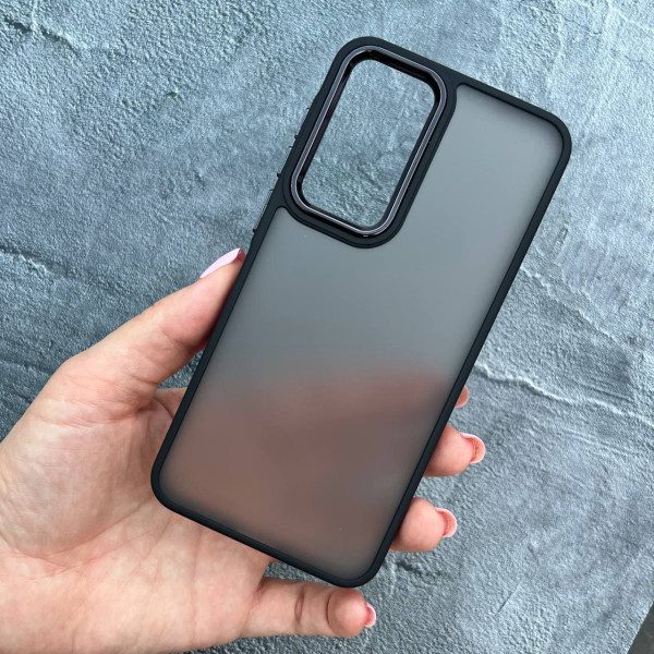 Чехол для Samsung Galaxy A55 матовый пластиковый чехол с черным бортиком и металлической обводкой по камере