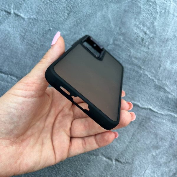Чехол для Samsung Galaxy A55 матовый пластиковый чехол с черным бортиком и металлической обводкой по камере