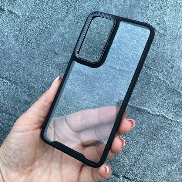 Чехол для Samsung Galaxy A55 с черным бортиком и металлической обводкой по камере