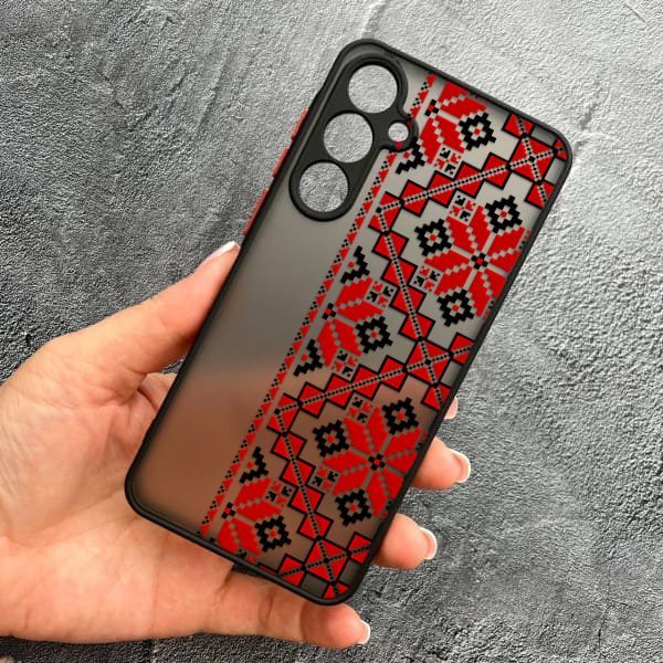 Чехол для Samsung Galaxy A55 с защитой камеры вышиванка красная