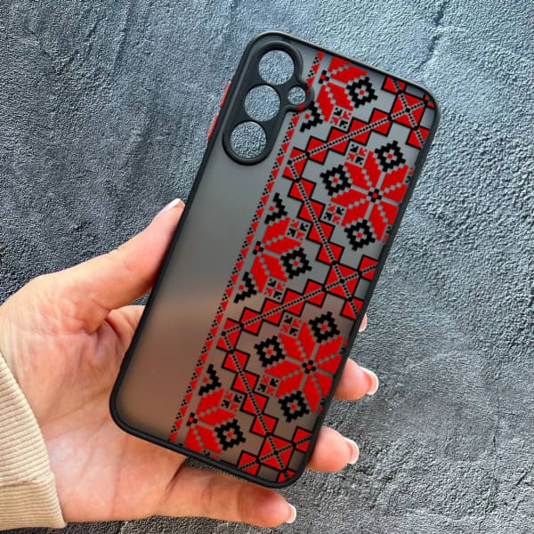 Чехол для Samsung Galaxy A24 с защитой камеры вышиванка красная