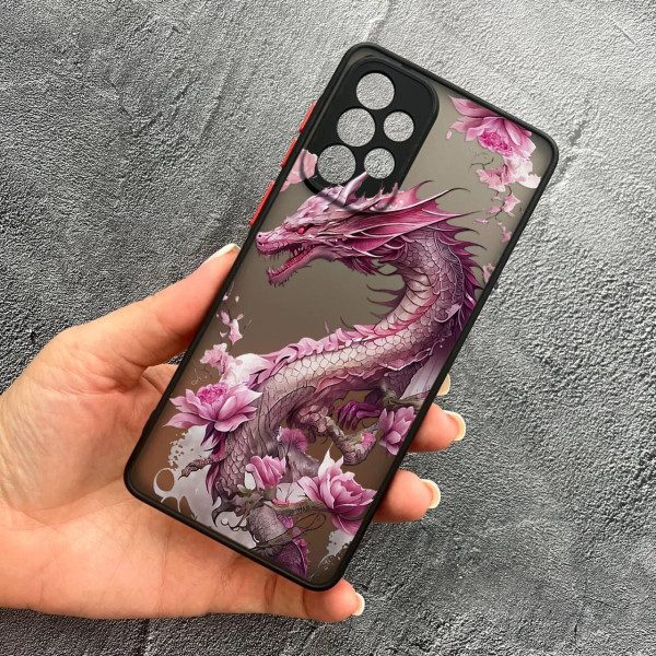 Чехол для Samsung Galaxy A72 4G / A72 5G с защитой камеры розовый дракон