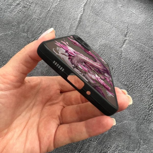 Чехол для Samsung Galaxy A72 4G / A72 5G с защитой камеры розовый дракон