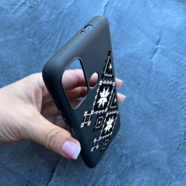Чехол для Motorola G60 вышиванка черно-белая рушник