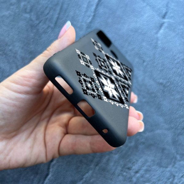 Чехол для Motorola G60 вышиванка черно-белая рушник