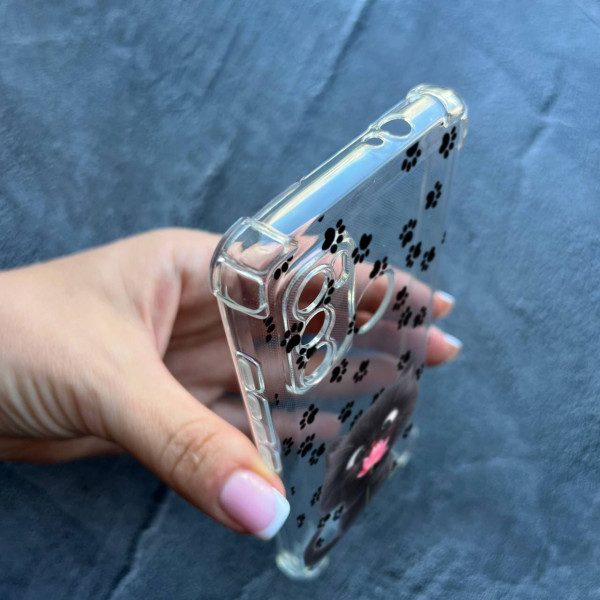 Чохол для Motorola G60 із захистом камери протиударний прозорий силіконовий чохол дитячий з котиком та квіткою