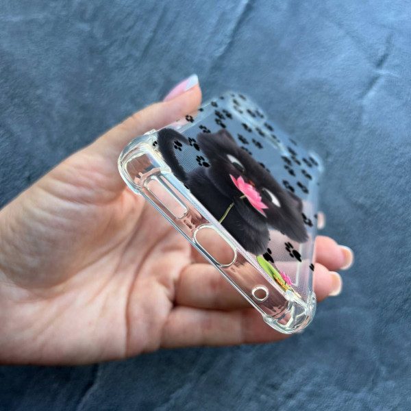 Чехол для Motorola G60 с защитой камеры противоударный прозрачный силиконовый детский чехол с котиком и цветком