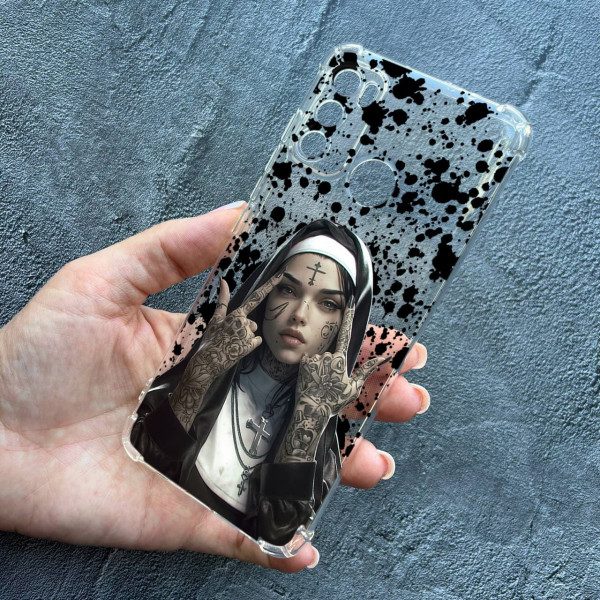 Чохол для Motorola G60 із захистом камери протиударний прозорий силіконовий чохол з дівчинкою монахинею