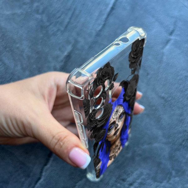 Чехол для Motorola G60 с защитой камеры противоударный прозрачный силиконовый чехол Санта-Муэрте в розах