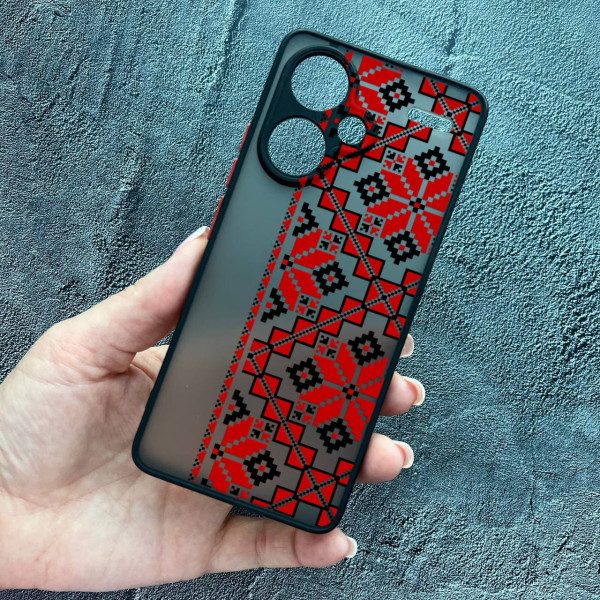 Чохол для Xiaomi Redmi Note 13 Pro Plus з захистом камери вишиванка червона