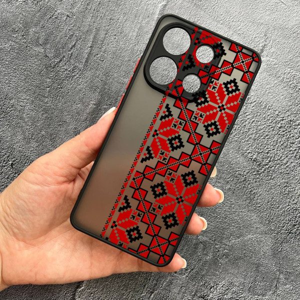 Чохол для Xiaomi Redmi Note 13 4G з захистом камери вишиванка червона