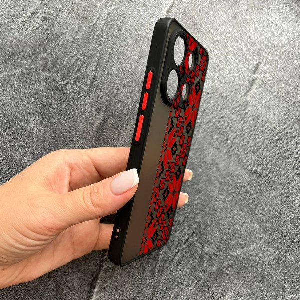 Чохол для Xiaomi Redmi Note 13 4G з захистом камери вишиванка червона