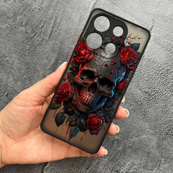Чохол для Xiaomi Redmi Note 13 Pro 4G / Poco M6 Pro 4G / Xiaomi Redmi Note 14S з захистом камери череп в трояндах