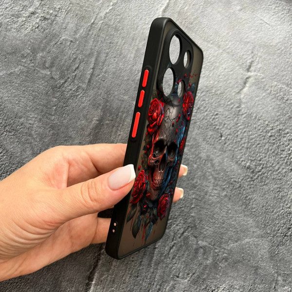 Чохол для Xiaomi Redmi Note 13 Pro 4G / Poco M6 Pro 4G / Xiaomi Redmi Note 14S з захистом камери череп в трояндах
