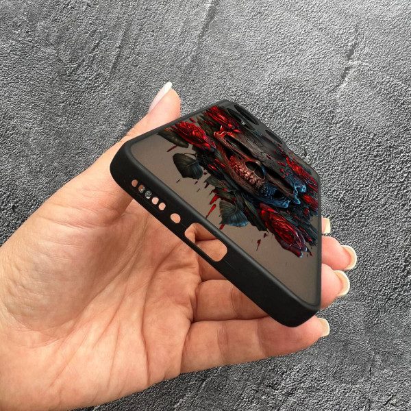 Чехол для Xiaomi Redmi Note 13 Pro 4G / Poco M6 Pro 4G / Xiaomi Redmi Note 14S с защитой камеры череп в розах