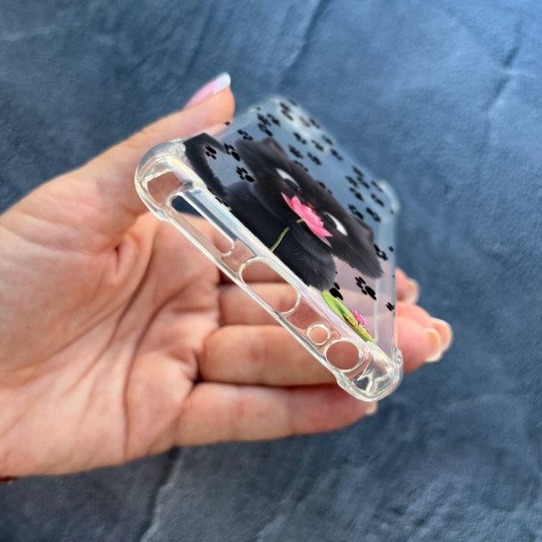 Чехол для Motorola G32 с защитой камеры противоударный прозрачный силиконовый детский чехол с котиком и цветком