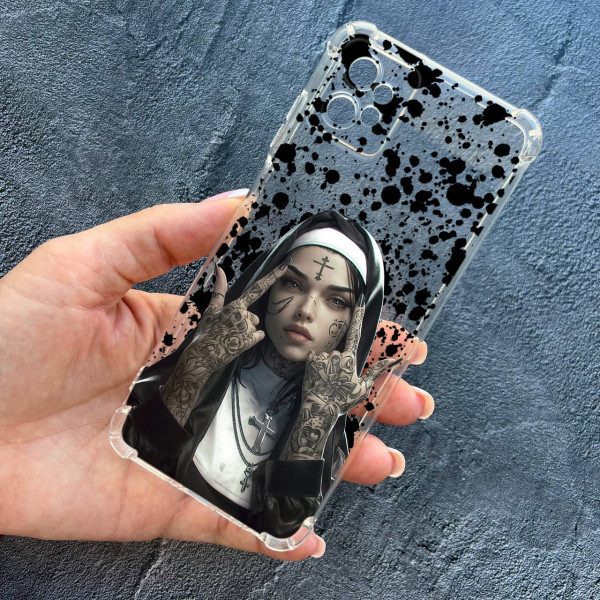 Чохол для Motorola G32 із захистом камери протиударний прозорий силіконовий чохол з дівчинкою монахинею