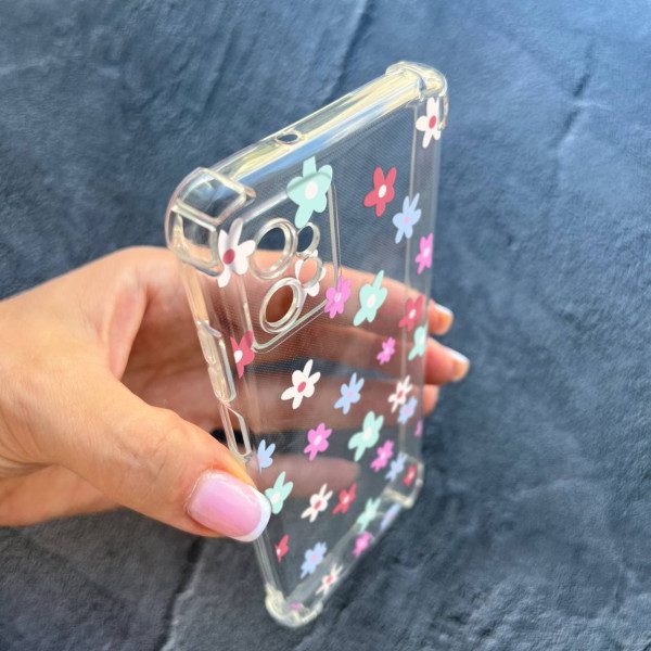 Чехол для Motorola G32 с защитой камеры противоударный прозрачный силиконовый чехол рисованные цветы
