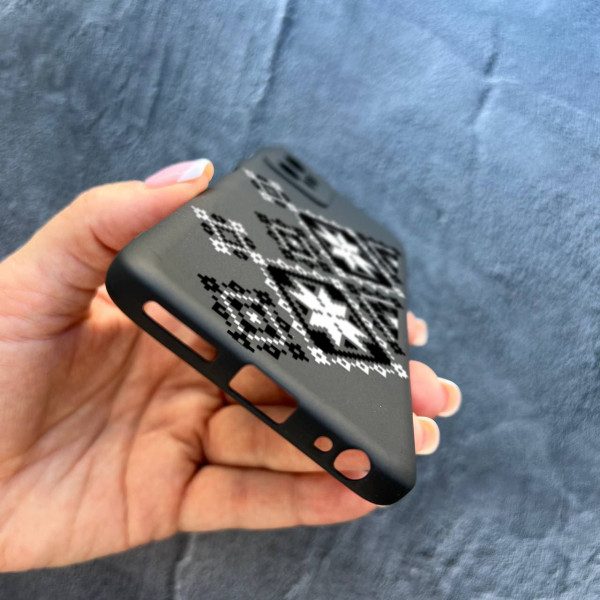 Чехол для Motorola G32 вышиванка черно-белая рушник