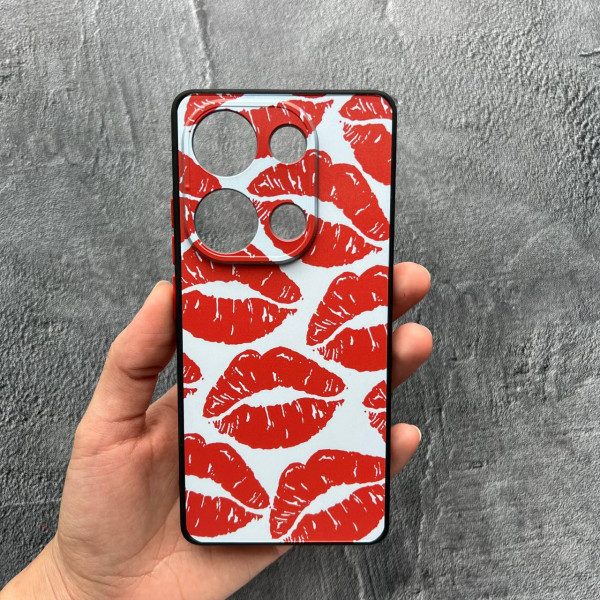Чехол для Xiaomi Redmi Note 13 Pro 4G / Poco M6 Pro 4G / Xiaomi Redmi Note 14S с защитой камеры красные губы