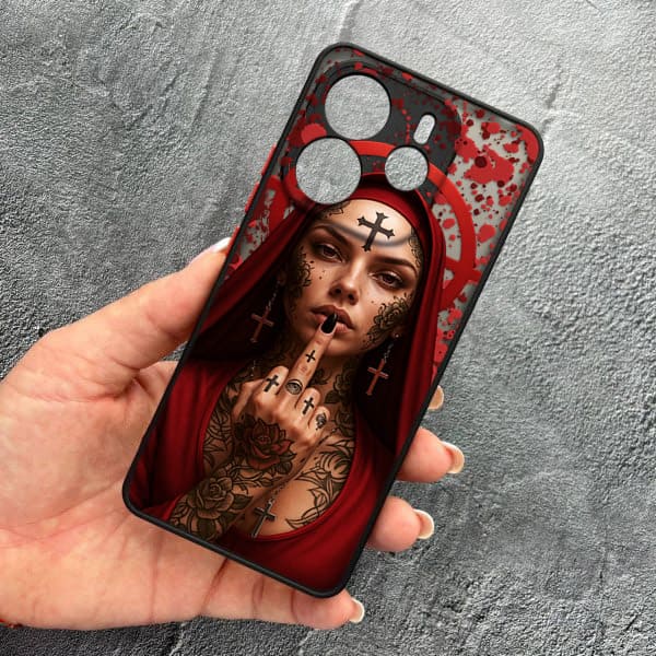 Чехол для Xiaomi Redmi Note 14 4G с защитой камеры Монашка бунтарка